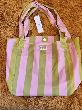 NWT BDG URBAN OUTFITTERS Pink and Green Striped Canvas Tote Bag
